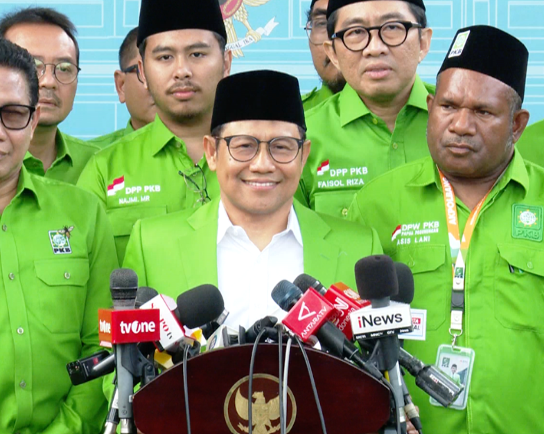 Ketua Umum DPP PKB Muhaimin Iskandar usai bertemu presiden di Istana Negara. (BeritaNasional/dok Gerindra)