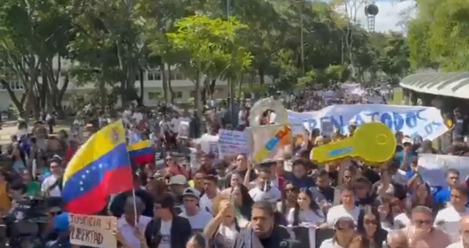 Aksi unjuk rasa warga Venezuela di Caracas, Selasa (3/2/2026). (BeritaNasional/X Thomas Van Linge)