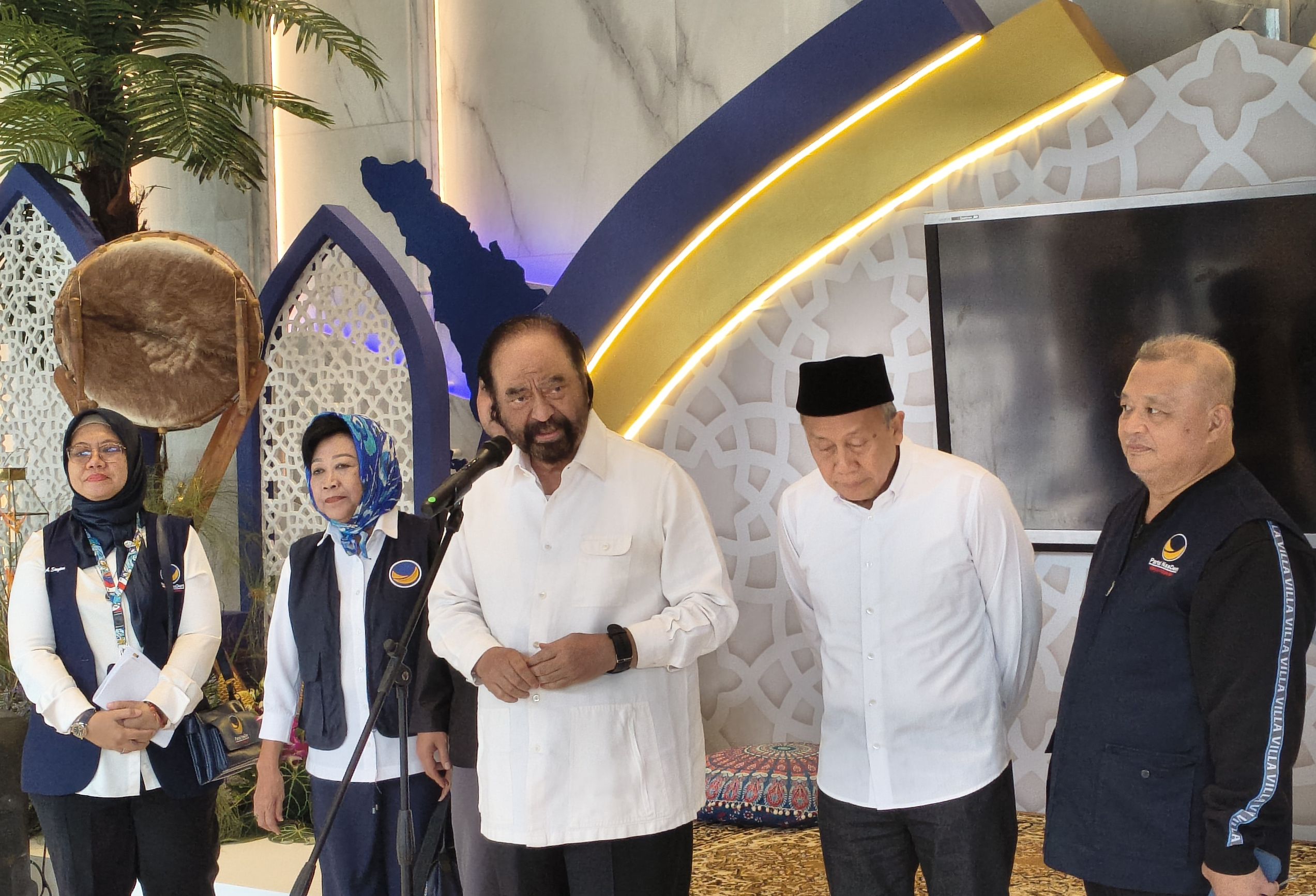 Ketua Umum Partai NasDem Surya Paloh di NasDem Tower, Jakarta, Sabtu (21/2/2026). (BeritaNasional/Ahda)