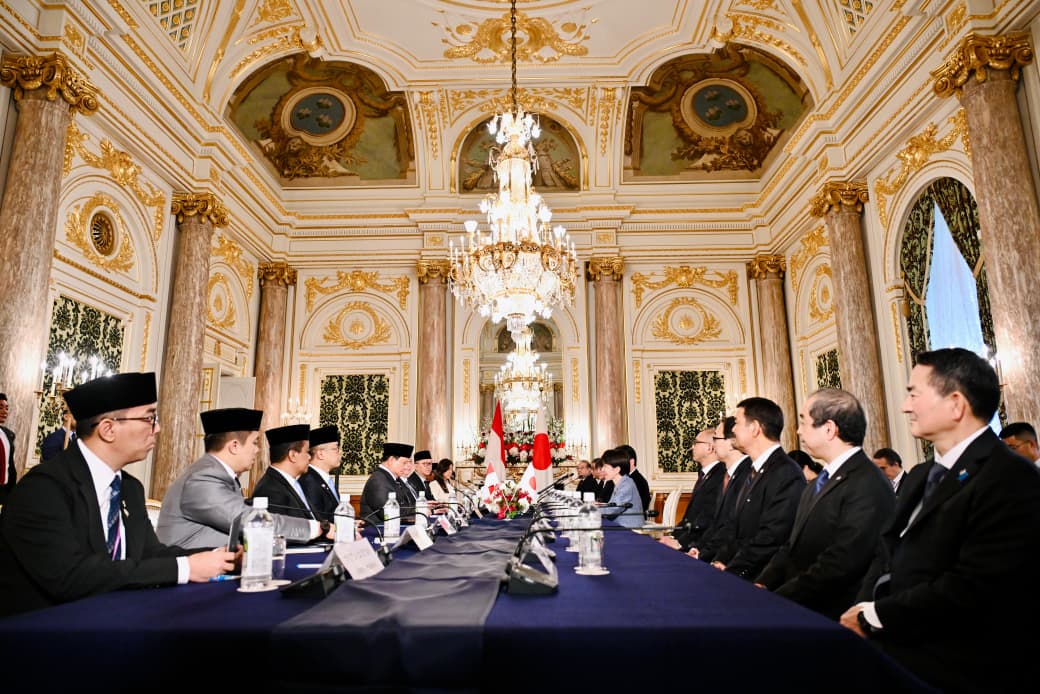 Momen pertemuan Presiden Prabowo dan PM Takaichi  di Istana Akasaka, pada Selasa, 31 Maret 2026. (BeritaNasional/BPMI Setpres)