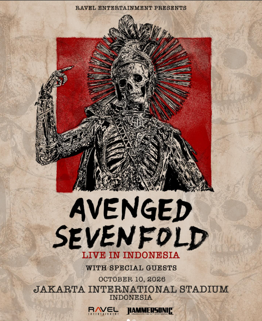 Poster konser Avenged Sevenfold Live in Indonesia di JIS, Jakarta, pada 10 Oktober 2026. (BeritaNasional/Ravel Entertainment)