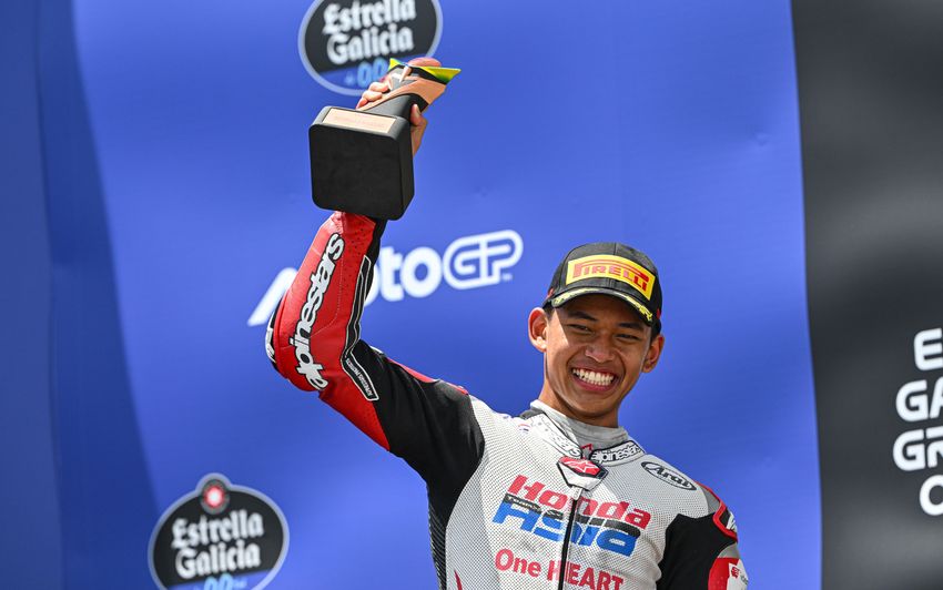 Pembalap Indonesia, Vega Pratama sukses capai podium 3 GP Brasil, Minggu (22/3/2026). (BeritaNasional/MotoGP)