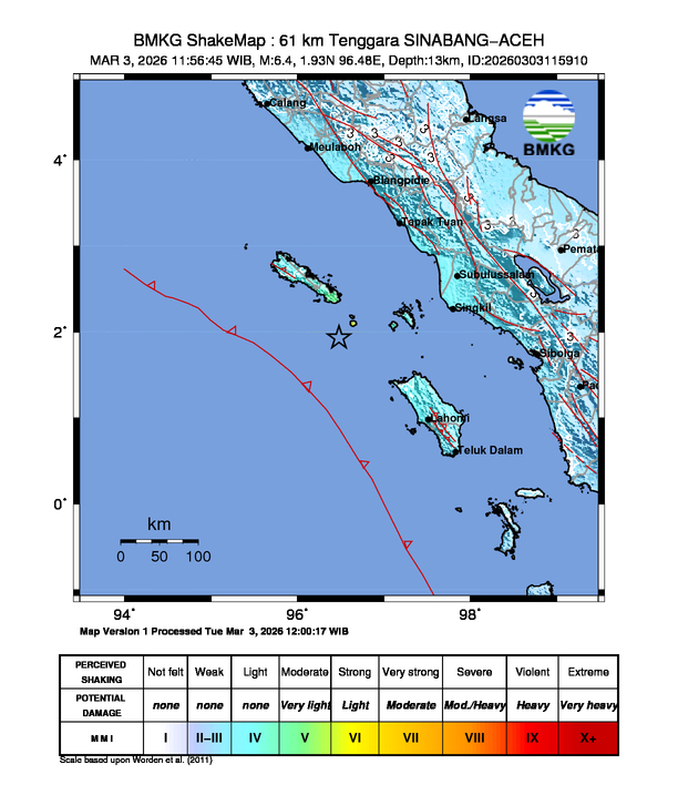 Titik gempa Aceh dadn Sumut. (BeritaNasional/BNPB)