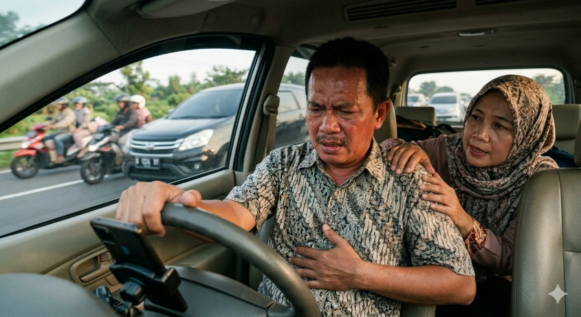 Ilustrasi GERD kambuh saat mudik. (BeritaNasional/Gemini AI-Kiswondari)