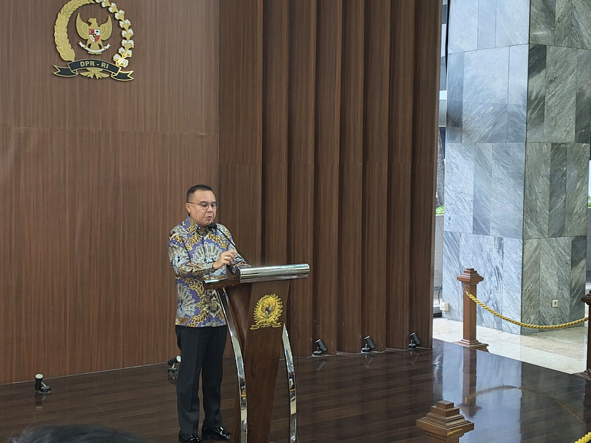Wakil Ketua DPR RI Sufmi Dasco Ahmad di Kompleks Parlemen Senayan, Jakarta, Selasa (31/3/2026). (BeritaNasional/Ahda)