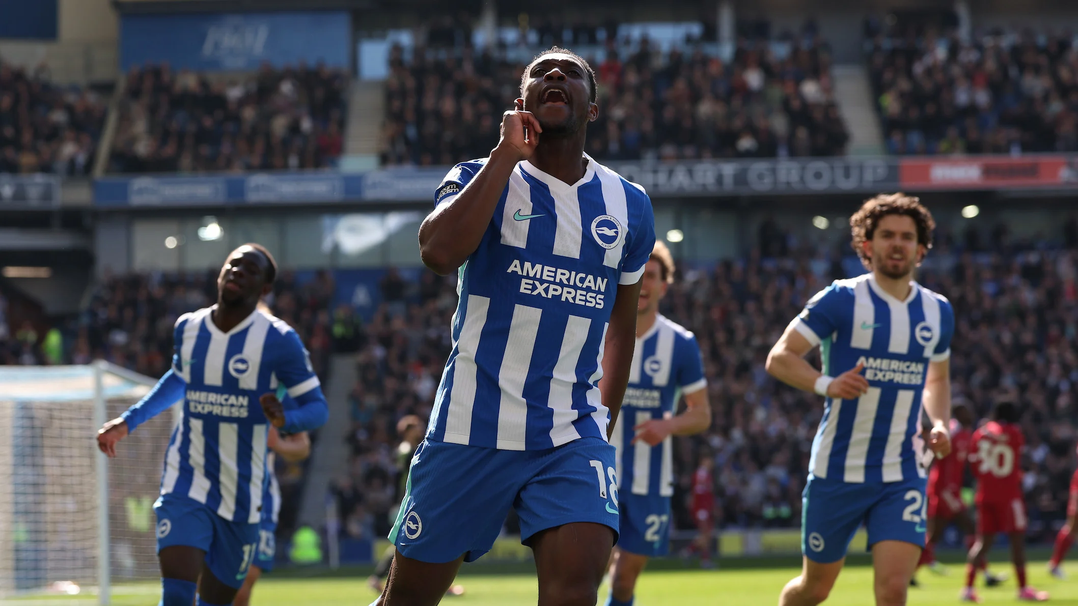 Ekspresi gembira Danny Welbeck usai mencetak gol ke gawang Liverpool. (Foto/Brighton).