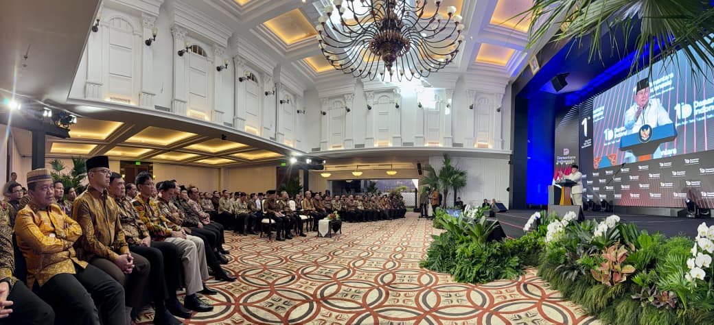Presiden Prabowo Subianto beri arahan di HUT pertama Danantara. (BeritaNasional/Setpres)