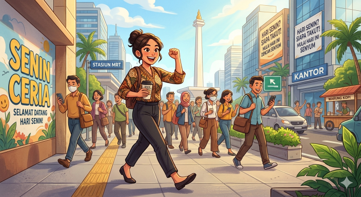 Semangat hadapi Senin. (BeritaNasional/Gemini AI-Kiswondari)
