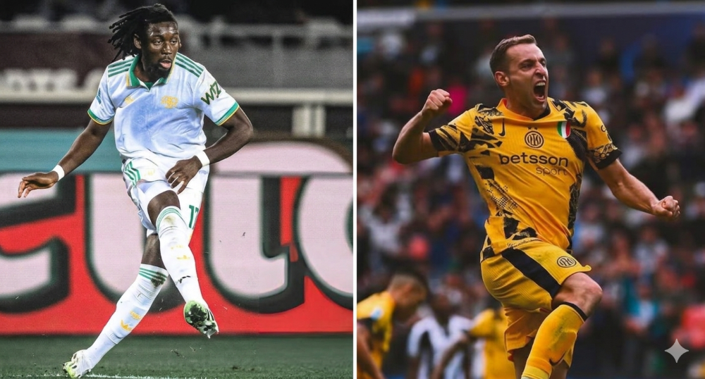 Gelandang AS Roma Manu Kone (kiri) dan pemain Inter Milan Davide Frattesi. (Foto/Instagram)