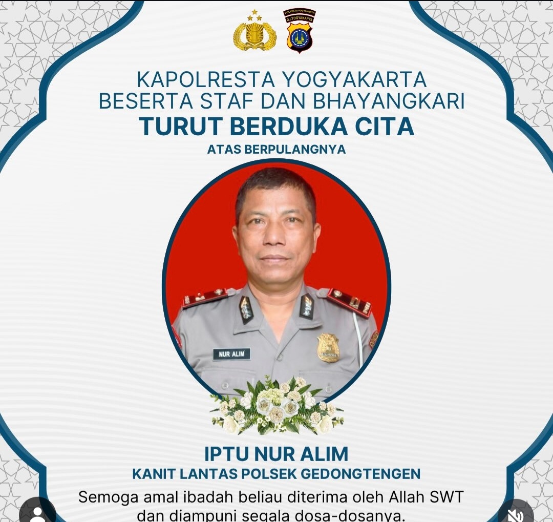 Iptu Nur Alim, Kanit Lantas Polsek Gedongtengen, Yogyakarta yang meninggal saat Operasi Ketupat Tugu 2026, Rabu (25/3/2026). (BeritaNasional/IG Polda Yogya)