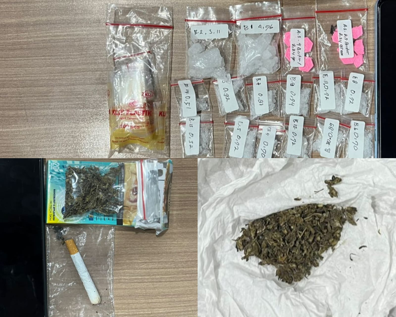 Barang bukti narkoba dari penangkapan 7 pemuda Bekasi pesta narkoba sata Ramadan. (BeritaNasional/Humas Polri)