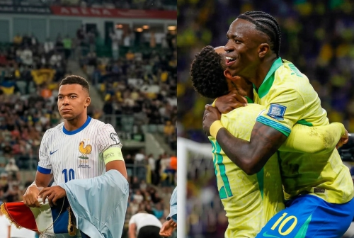 Penggawa Timnas Prancis Kylian Mbappe (kiri) dan pemain Timnas Brasil Vinicius Junior. (Foto/Instagram)