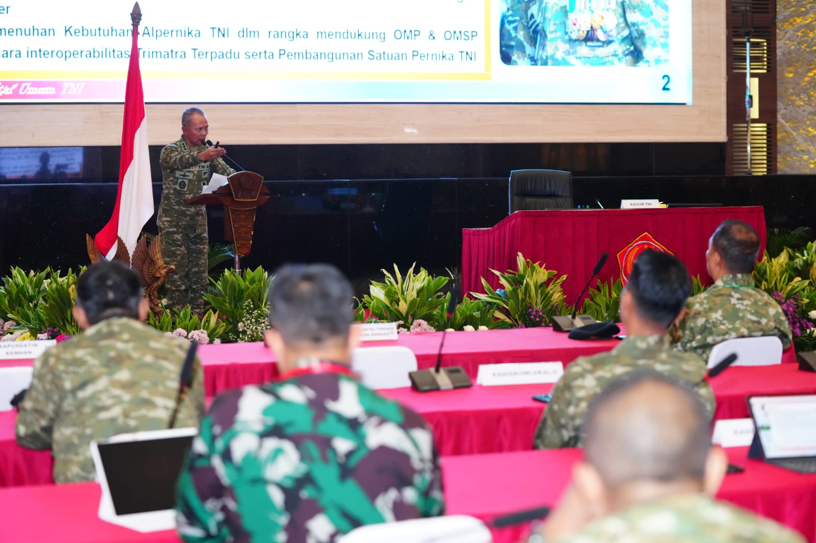 Kasum TNI Letjen Richard Tampubolon di Rakor Komlek TNI TA 2026 di Aula Gatot Subroto, Mabes TNI Cilangkap, Rabu (11/3/2026). (BeritaNasional/Mabes TNI)