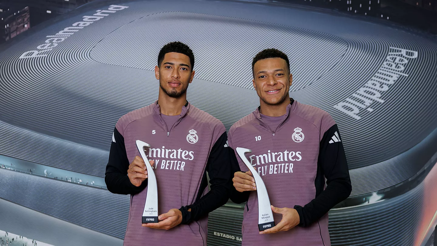 Penggawa Real Madrid Jude Bellingham (kiri) bersama striker Kylian Mbappe. (Foto/realmadrid.com)