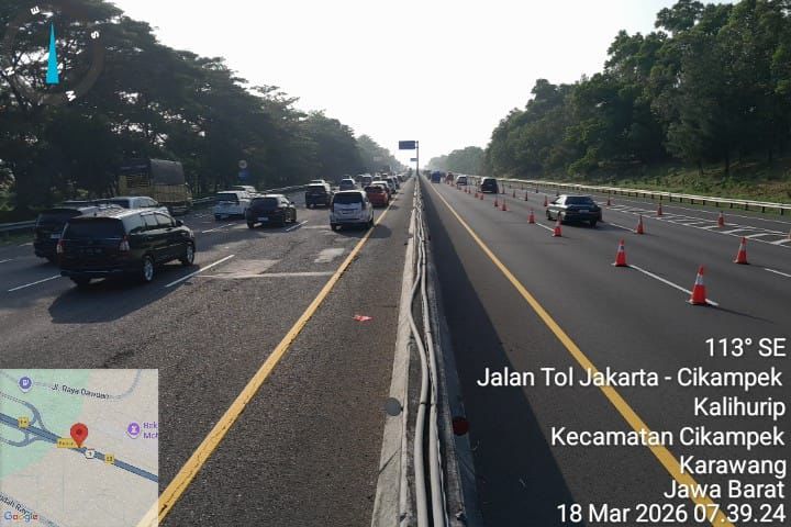 Mudik Lebaran 2026, Contraflow dan One Way Masih Diterapkan di Tol Japek. (Foto/Jasa Marga)
