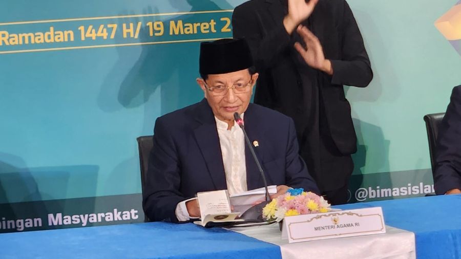 Menteri Agama Nasaruddin Umar di Kantor Kementerian Agama, Kamis (19/3/2026). (BeritaNasional/Panji Septo)