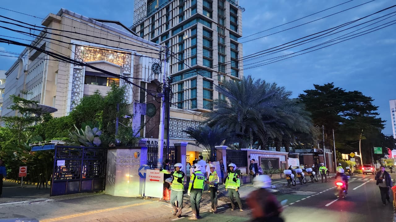 Pengamanan di PP Muhammadiyah Menteng Jakarta Pusat. (BeritaNasional/Panji)