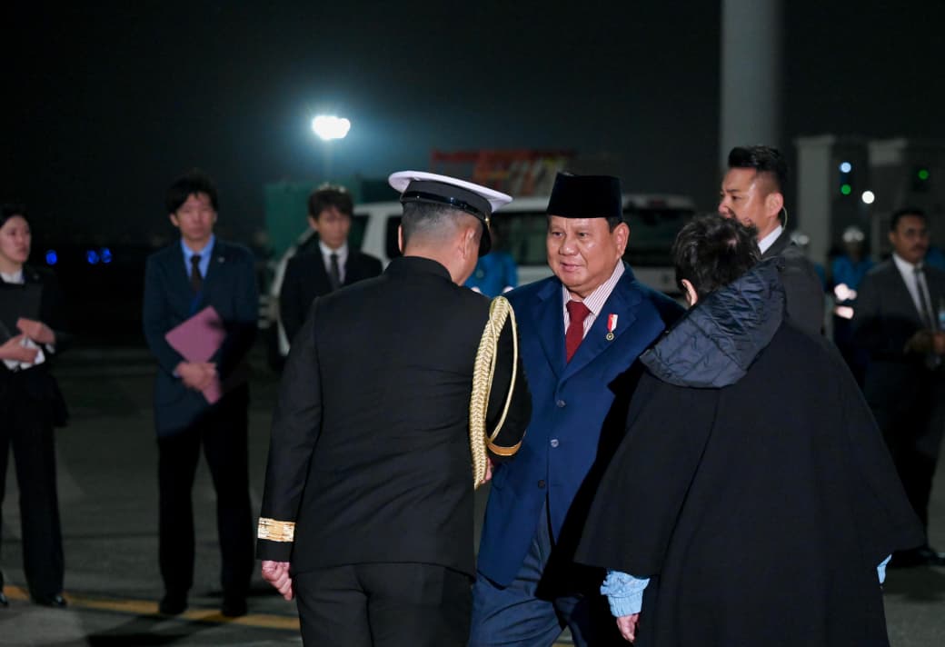 Presiden Prabowo Subianto saat tiba di Jepang. (Foto/BPMI)