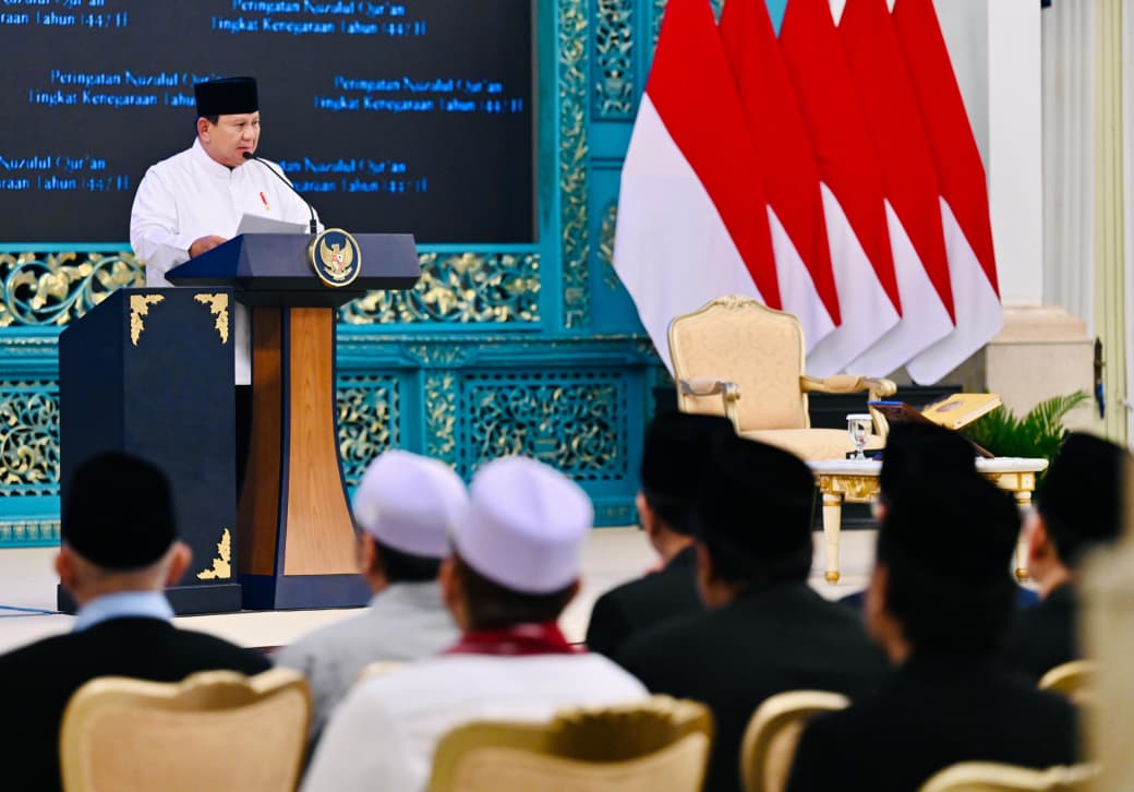 Presiden Prabowo Subianto di Peringatan Nuzulul Quran di Istana Negara, Jakarta, Selasa (10/3/2026). (BeritaNasional/BPMI Setpres)
