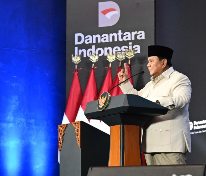 Presiden Prabowo Subianto berpidato HUT Danantara. (BeritaNasional/Setpres)