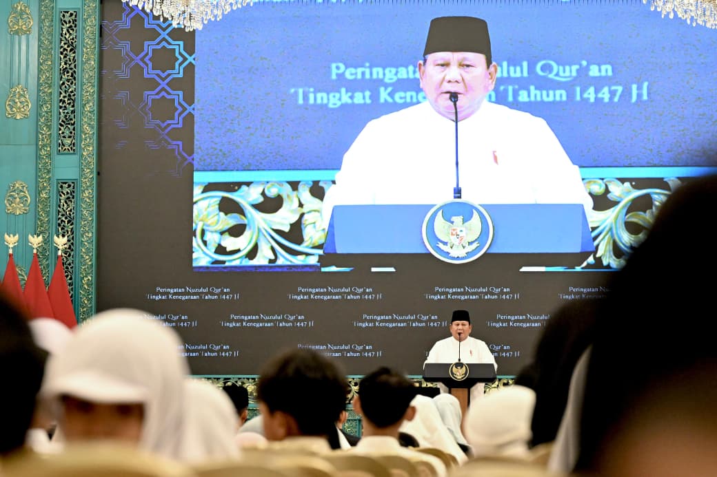 Presiden Prabowo Subianto dalam peringatan Nuzulul Quran di Istana Negara, Jakarta, Selasa (10/3/2026) malam. (BeritaNasional/BPMI Setpres)