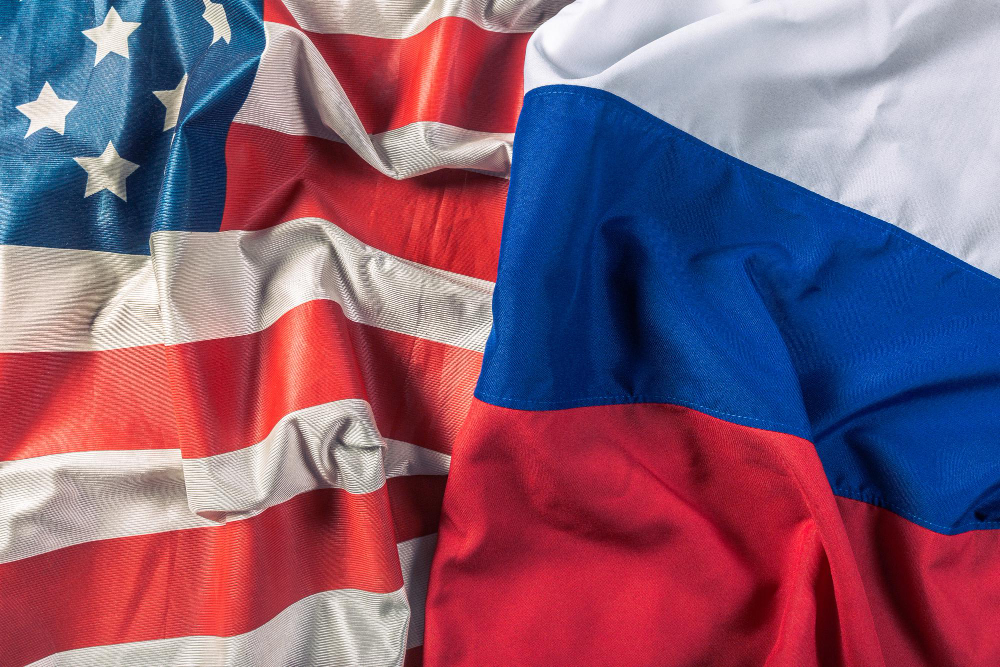 Ilustrasi bendera negara AS dan Rusia. (Foto/Freepik)