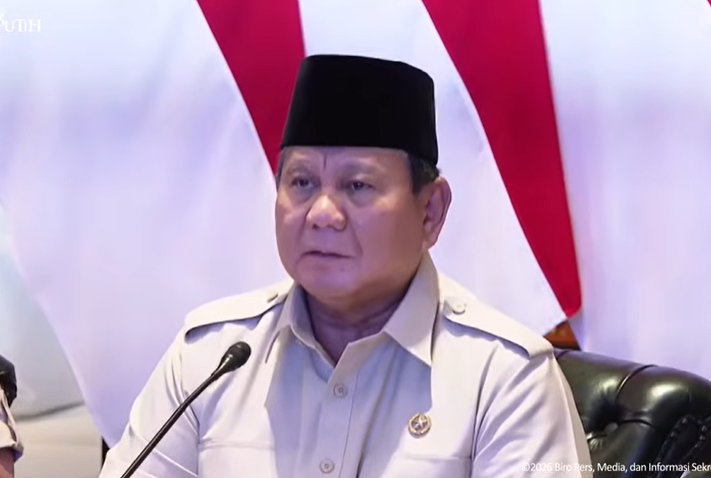 Presiden Prabowo Subianto dalam peresmian 218 jembatan di wilayah terdampak bencana Sumatera secara daring, Senin (9/3/2026). (BeritaNasional/YT BPMI Setpres)
