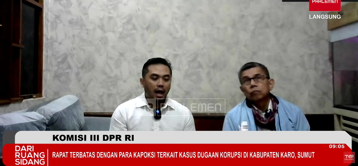Terdakwa dugaan kasus mark-up pembuatan video profil desa di Kabupaten Karo, Amsal Christy Sitepu. (Foto/YouTube TV Parlemen)