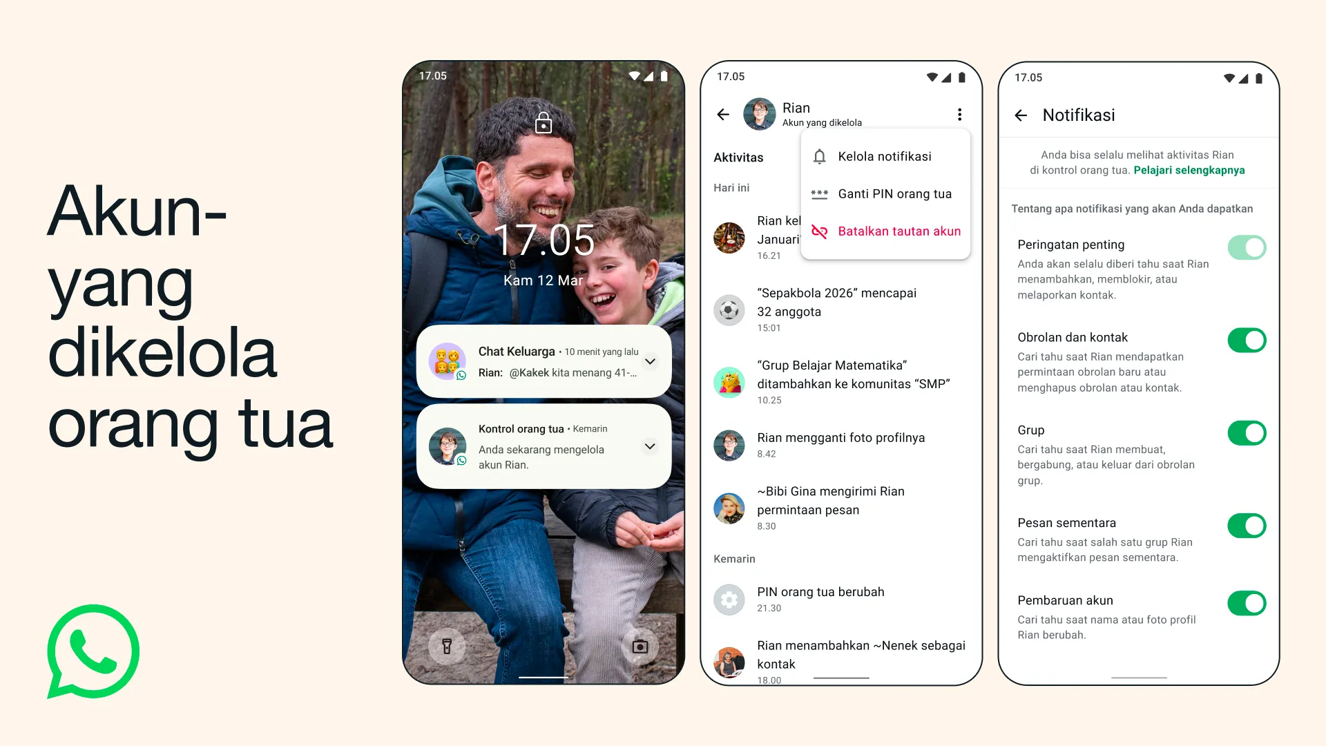 Fitur baru WhatsApp, akun yang dikelola orang tua. (BeritaNasional/WhatsApp)