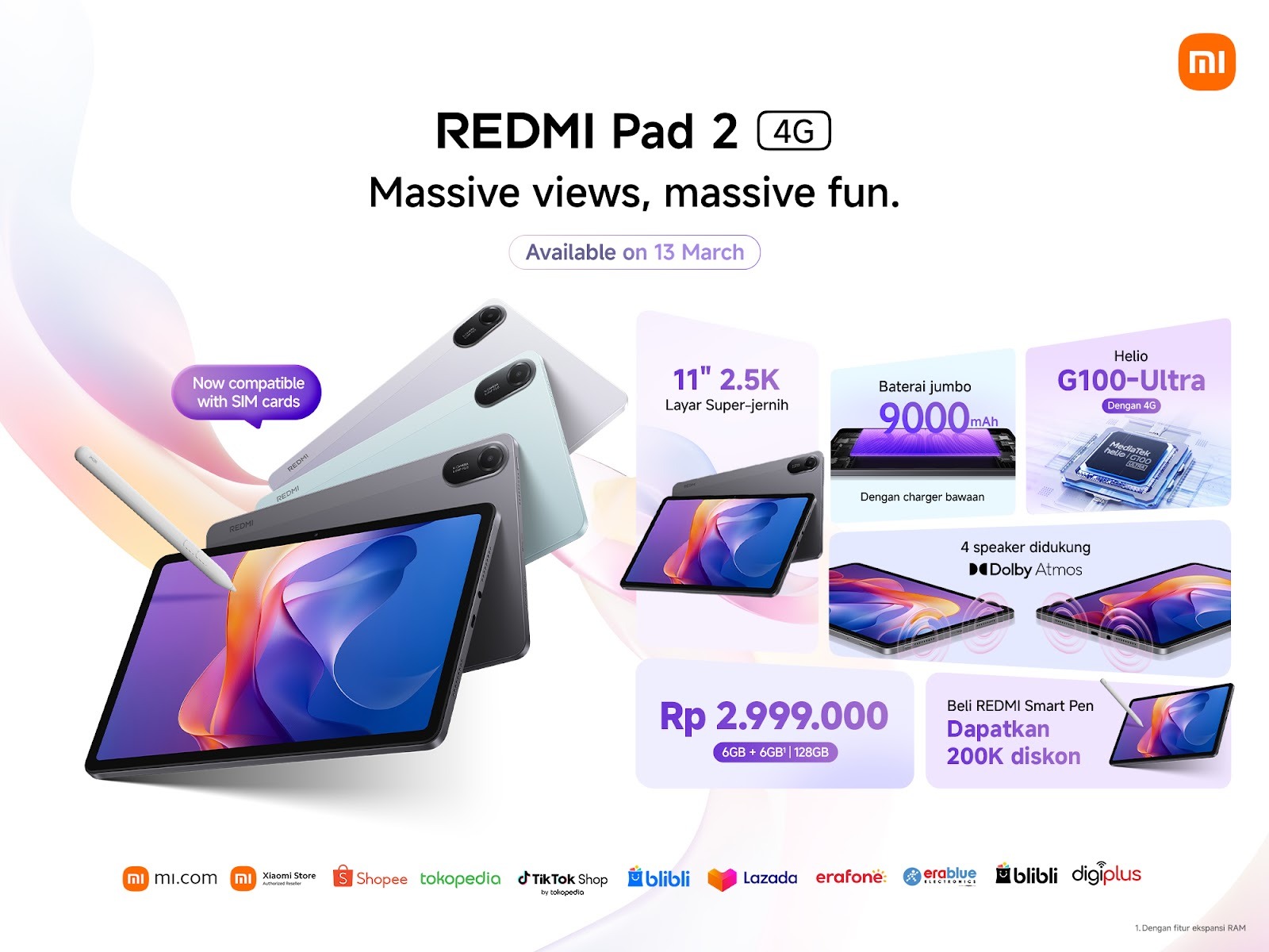 Xiaomi Resmi Luncurkan REDMI Pad 2 4G. (Foto/Xiaomi)