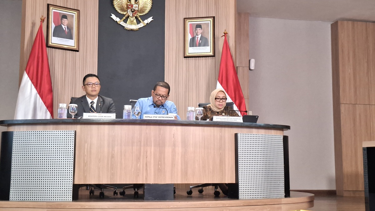 Kepala Staf Kepresidenan (KSP) Muhammad Qodari dalam sesi konferensi pers. (BeritaNasional/Lydia)