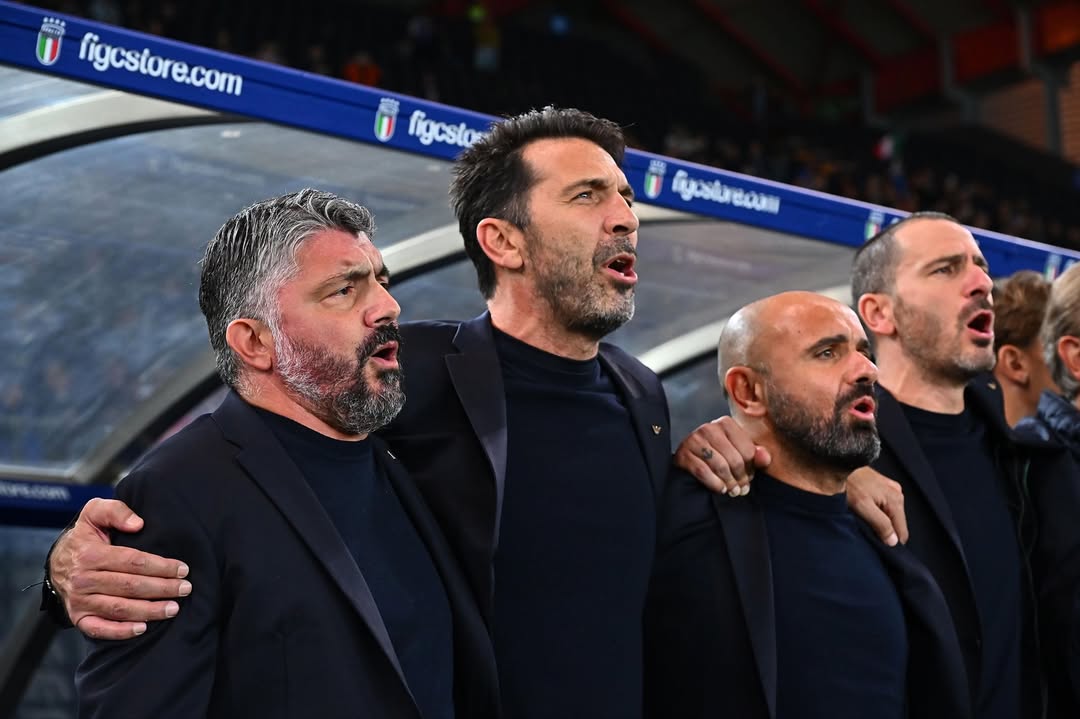 Jajaran kepelatihan Timnas Italia, dari kiri Gennaro Gattuso dan Gianluigi Buffon. (Foto/Instagram Gianluigi Buffon)