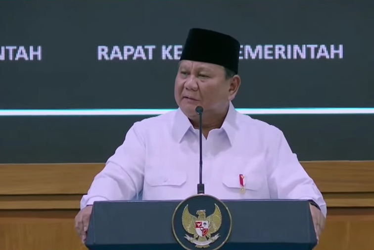 Presiden Prabowo Subianto dalam rapat kerja dengan pemerintah bersama anggota Kabinet Merah Putih, Rabu (8/4/2026). (Foto/tangkapan layar)