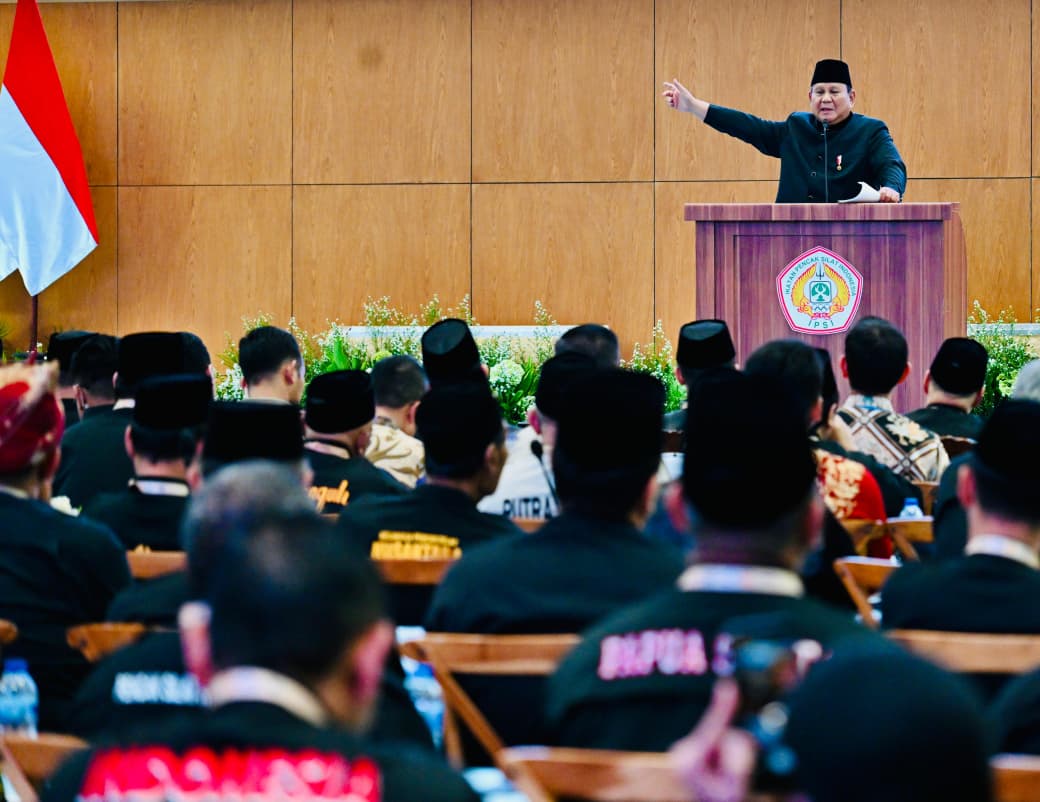 Presiden Prabowo Subianto saat berpidato di Munas IPSI. (Foto/BPMI)