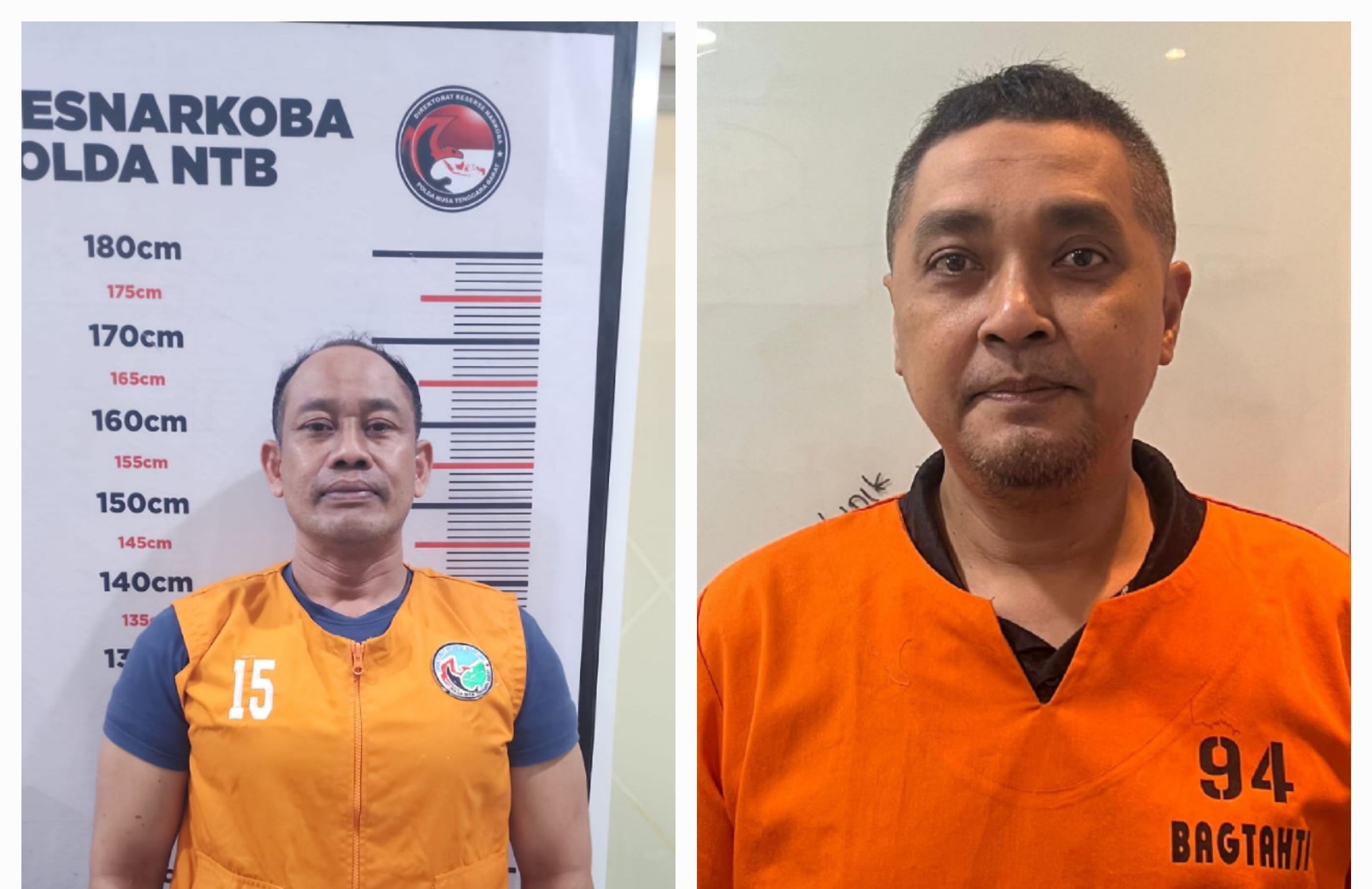 Mantan Kapolres Bima Kota Didik Putra Kuncoro (kanan) dan mantan Kasat Narkoba Polres Bima Kota Malaungi (kiri). (BeritaNasional/Humas Polri)