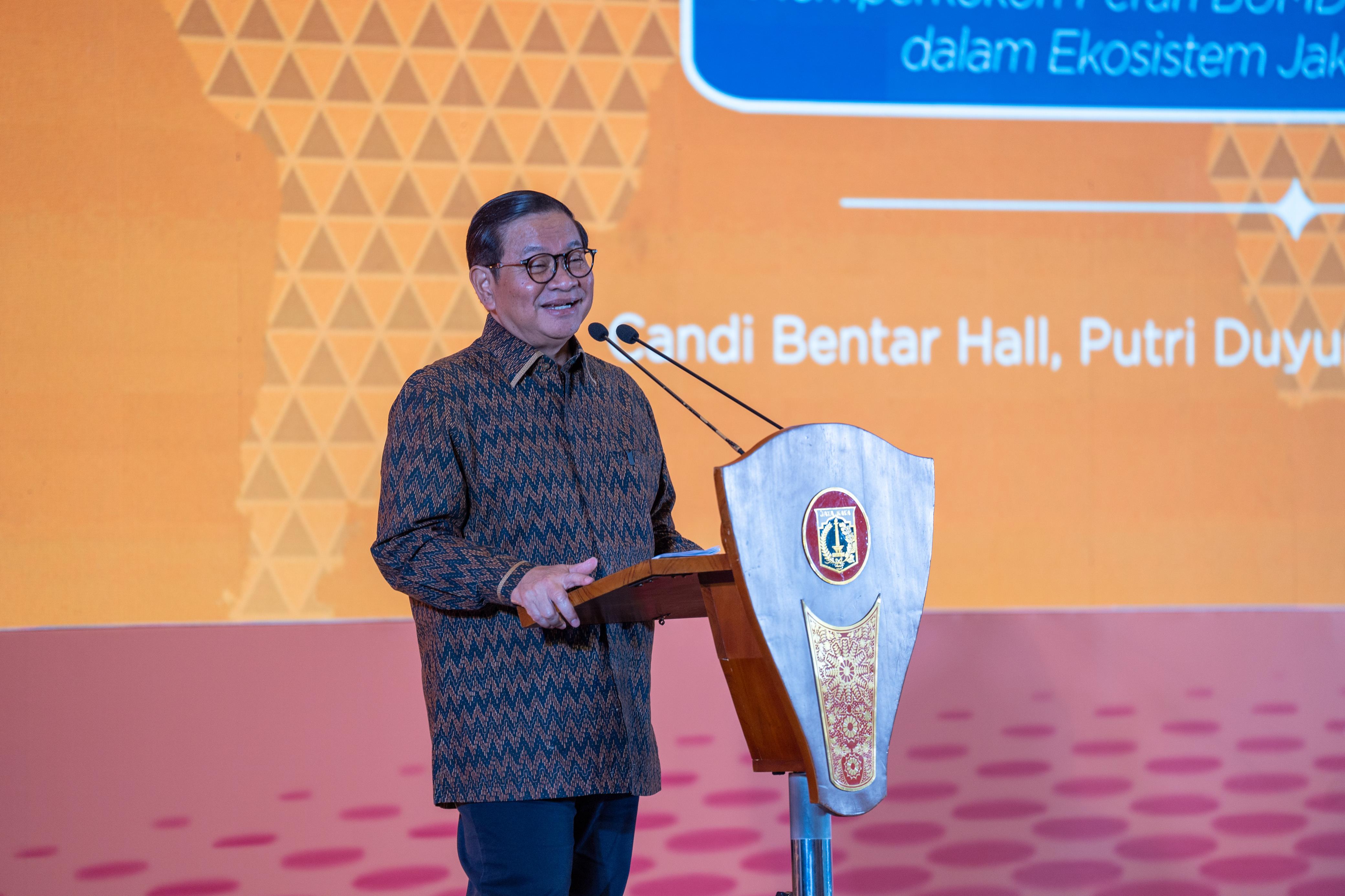 Gubernur DKI Jakarta Pramono Anung dalam BUMD Leaders Forum 2026. (Beritanasional/Lydia)