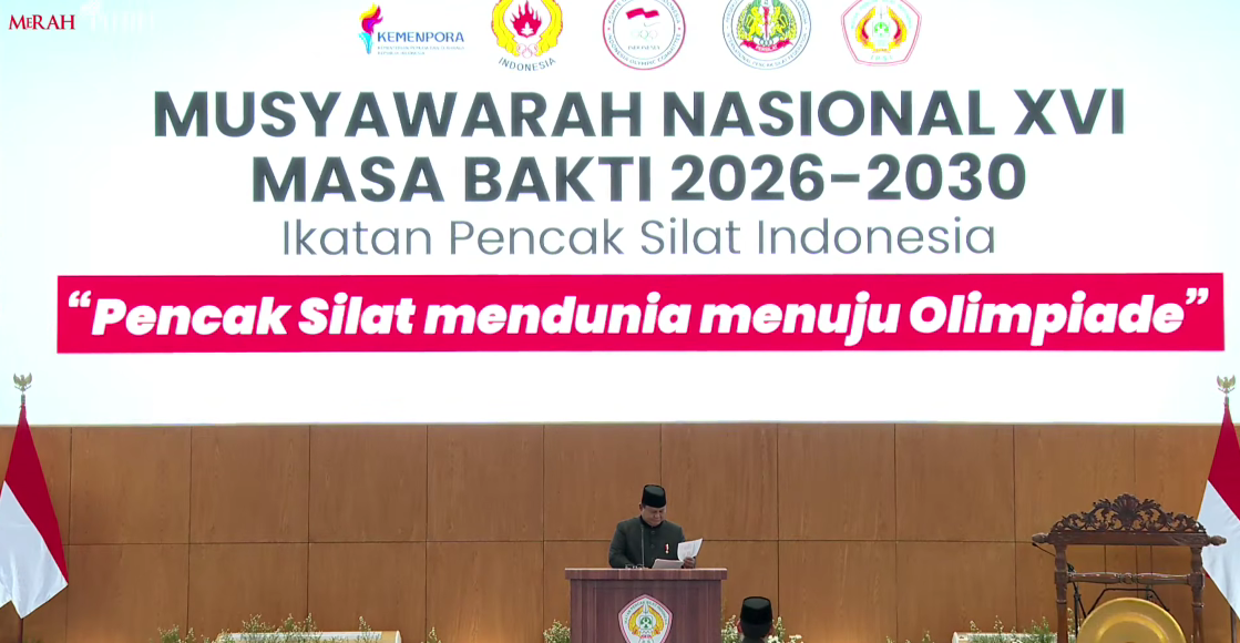 Presiden Prabowo Subinto saat menghadiri Munas IPSI. (Foto/YouTube Setpres)