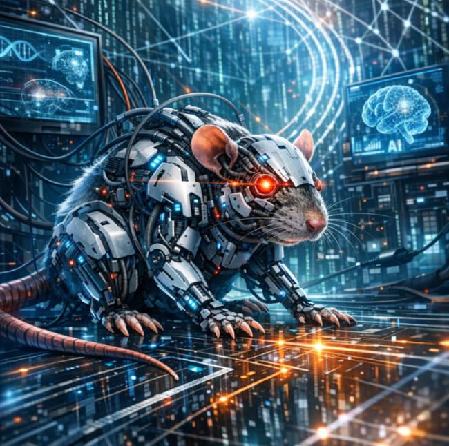 Ilustrasi tikus jadi fondasi AI Hybrid. (Foto/copilotAI)