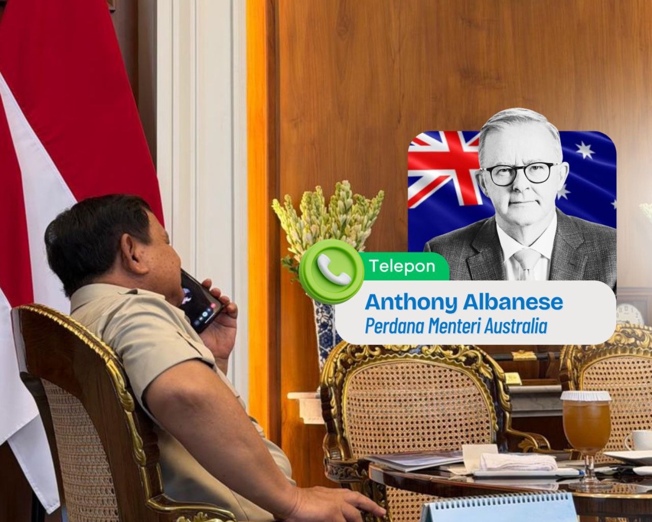 Presiden Prabowo Subianto berbincang dengan PM Australia Anthony Albanese melalui sambungan telepon. (Foto/BPMI)