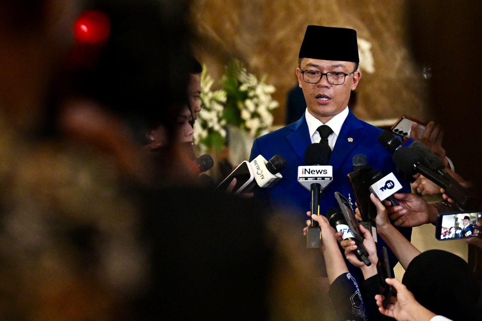 Menteri Luar Negeri Sugiono memberikan keterangan kepada wartawan. (BeritaNasional/Setpres)
