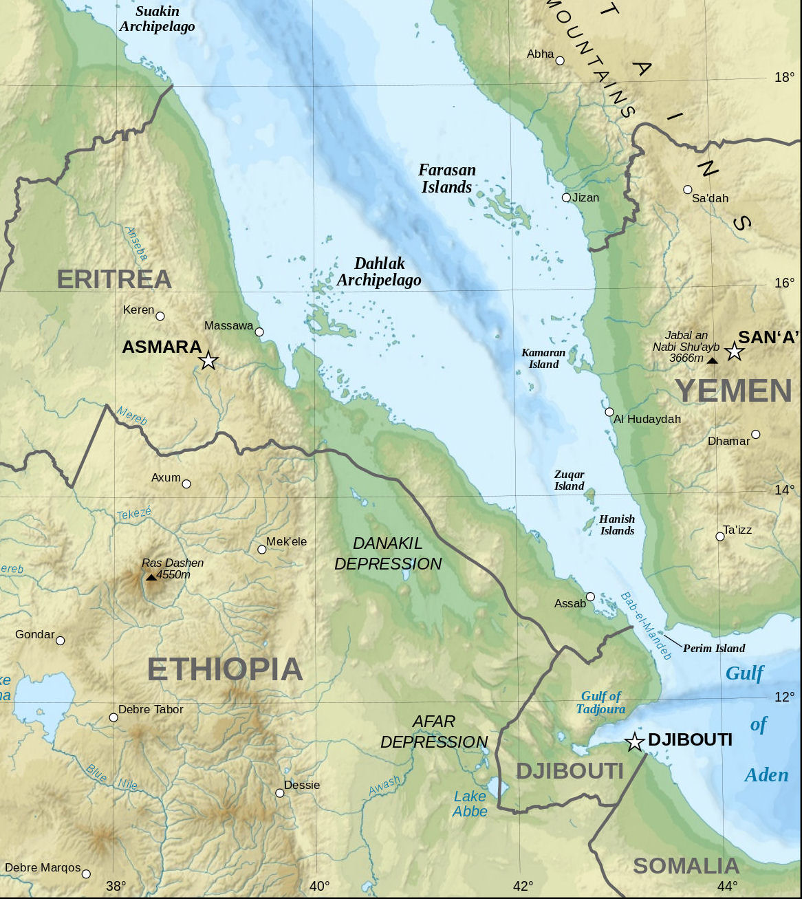 Selat Bab el-Mandeb / Bab el-Mandab yang menghubungkan Laut Merah dan Teluk Aden. (BeritaNasional/Global Security)