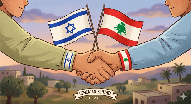 Ilustrasi gencatan senjata Israel-Lebanon. (Foto/Gemini AI)