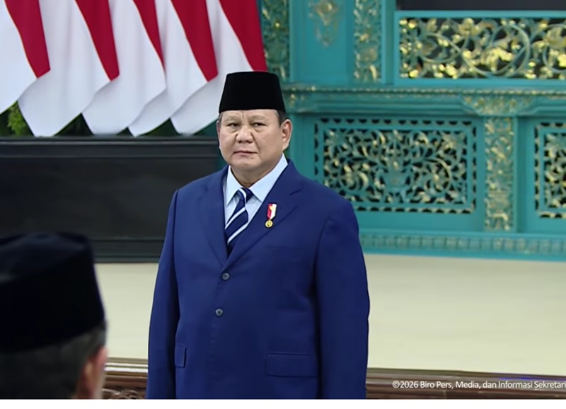 Prabowo dalam acara pelantikan sejumlah pejabat (Foto/Youtube Setpres)
