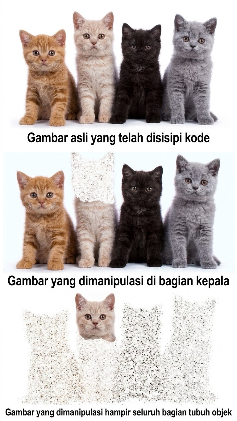 Contoh gambar yang telah dimanipulasi ditandai dengan tanda putih. (BeritaNasional/Unej)