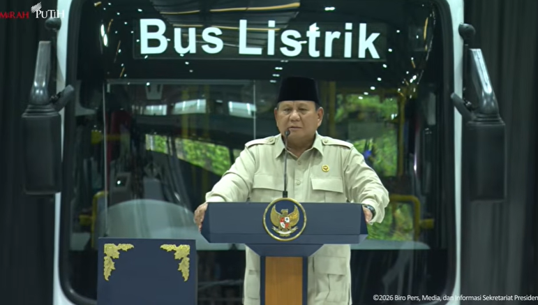 Presiden Prabowo Subianto dalam Peresmian Pabrik Perakitan Kendaraan Komersial Berbasis Listrik di Magelang, Jateng, Kamis (9/4/2026). (BeritaNasional/YT Setpres)