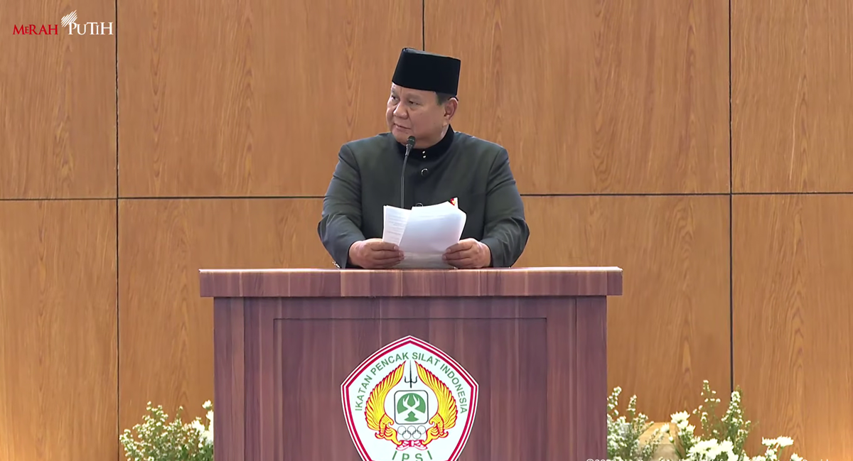Prabowo saat hadir dalam pembukaan Musyawarah Nasional (Munas) XVI IPSI. (Foto/YouTube Sekretariat Presiden).