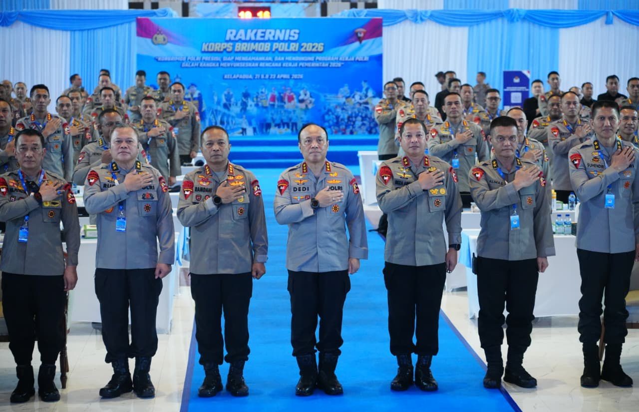 Wakapolri Komjen Pol Dedi Prasetyo (tengah) dalam Rakernis Korbrimob Polri T.A. 2026. (Foto/Humas Polri)