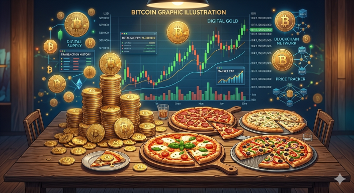 Peringatan 22 Mei - Hari Bitcoin Pizza. (BeritaNasional/Gemini AI)