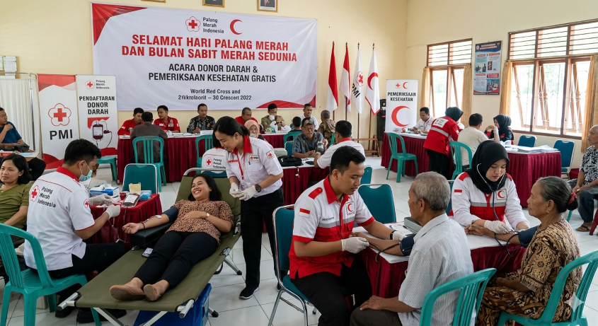 Peringatan 8 Mei - Hari Palang Merah dan Bulan Sabit Merah Sedunia. (BeritaNasional/Gemini AI-Kiswondari)