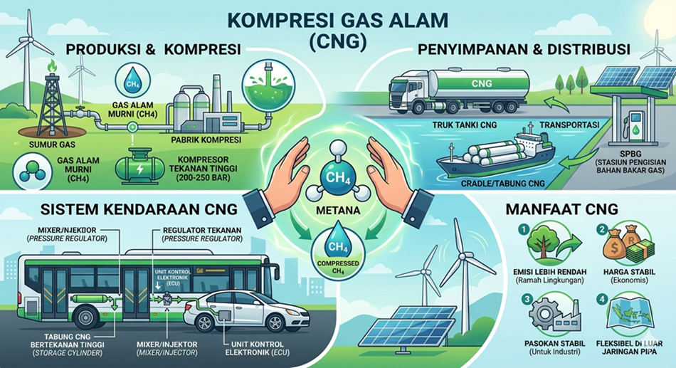 Ilustrasi Compressed Natural Gass (CNG). (Foto/Gemini AI)